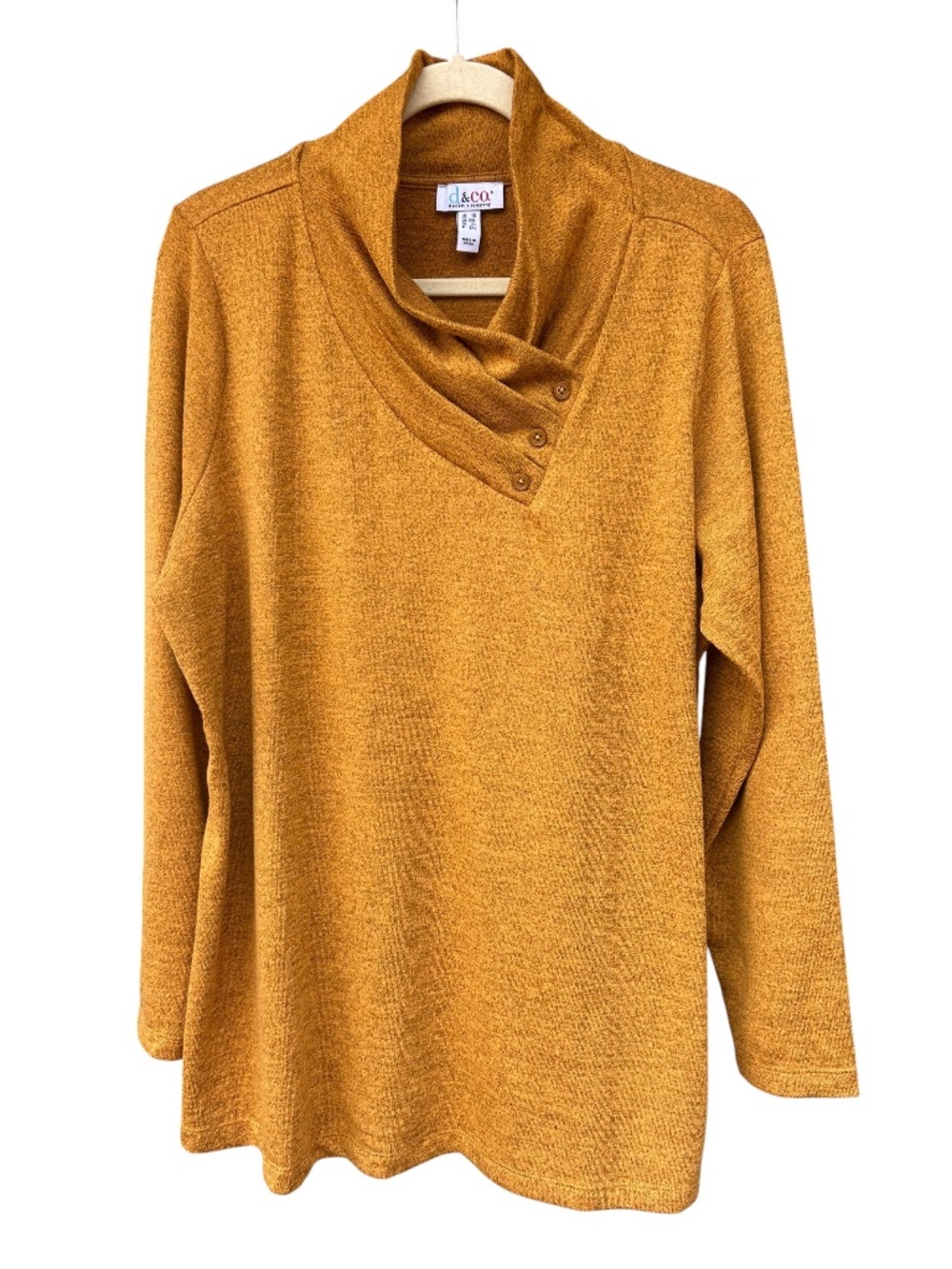 Denim & Company Women’s 1X Heather Mustard Gold V Neck Pullover